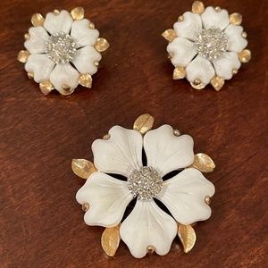 Vintage Jomaz Gorgeous Flower Brooch and Earrings